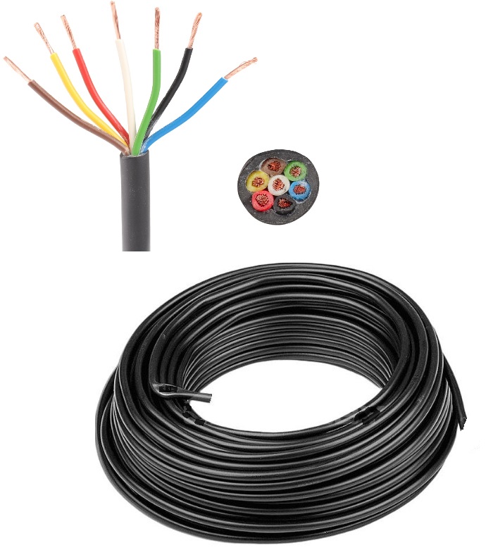 kabeláž kabel 7 žilový 6x 1 mm + 1,5 mm - gumový plášť