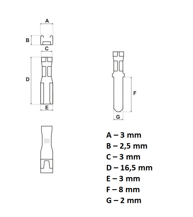 sada pinů konektoru  plochý 2 mm - samec/samice
