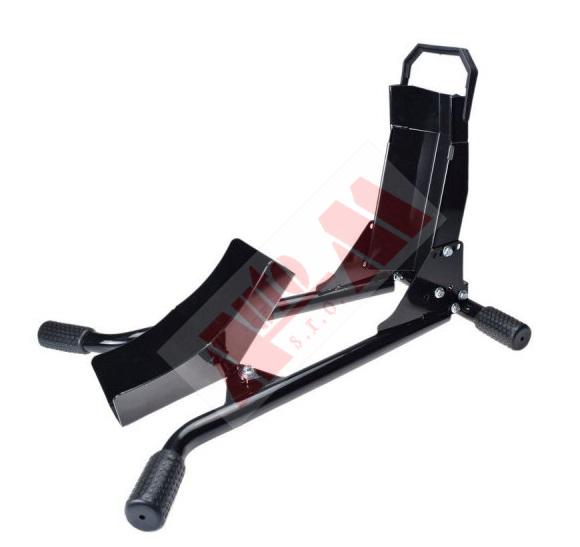 Překlopný držák kola motocyklu s automatickým zajištěním  