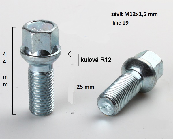 šroub kola kulový M12x1,5 mm x 25 mm klíč 19