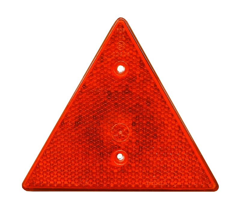 Odrazka trojúhelníková červená FRISTOM, plast s otvory pro šrouby M5
