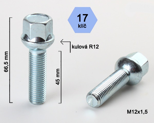 šroub kola kulový M12x1,5 mm x 45 mm klíč 17