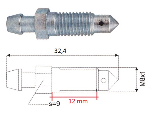Odvzdušňovací šroub - závit: M8 x 1,25; délka: 32,4 mm