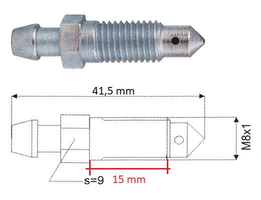 Odvzdušňovací šroub - závit: M8 x 1,25; délka: 41,5 mm