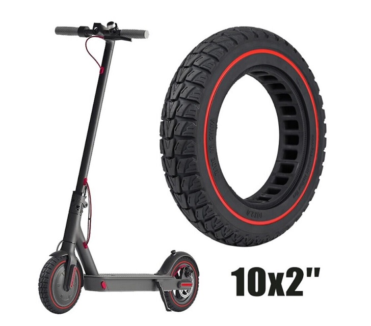 pneu plášť plný 10 x 2,0 pneumatika bezdušová koloběžky - černá/červená ,terénní