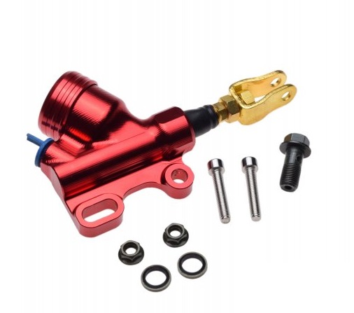 brzdový válec zadní brzdy CNC d=12,5 mm s integrovanou nádobkou -  červená
