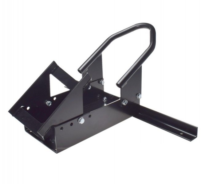 Překlopný držák kola motocyklu s automatickým zajištěním  